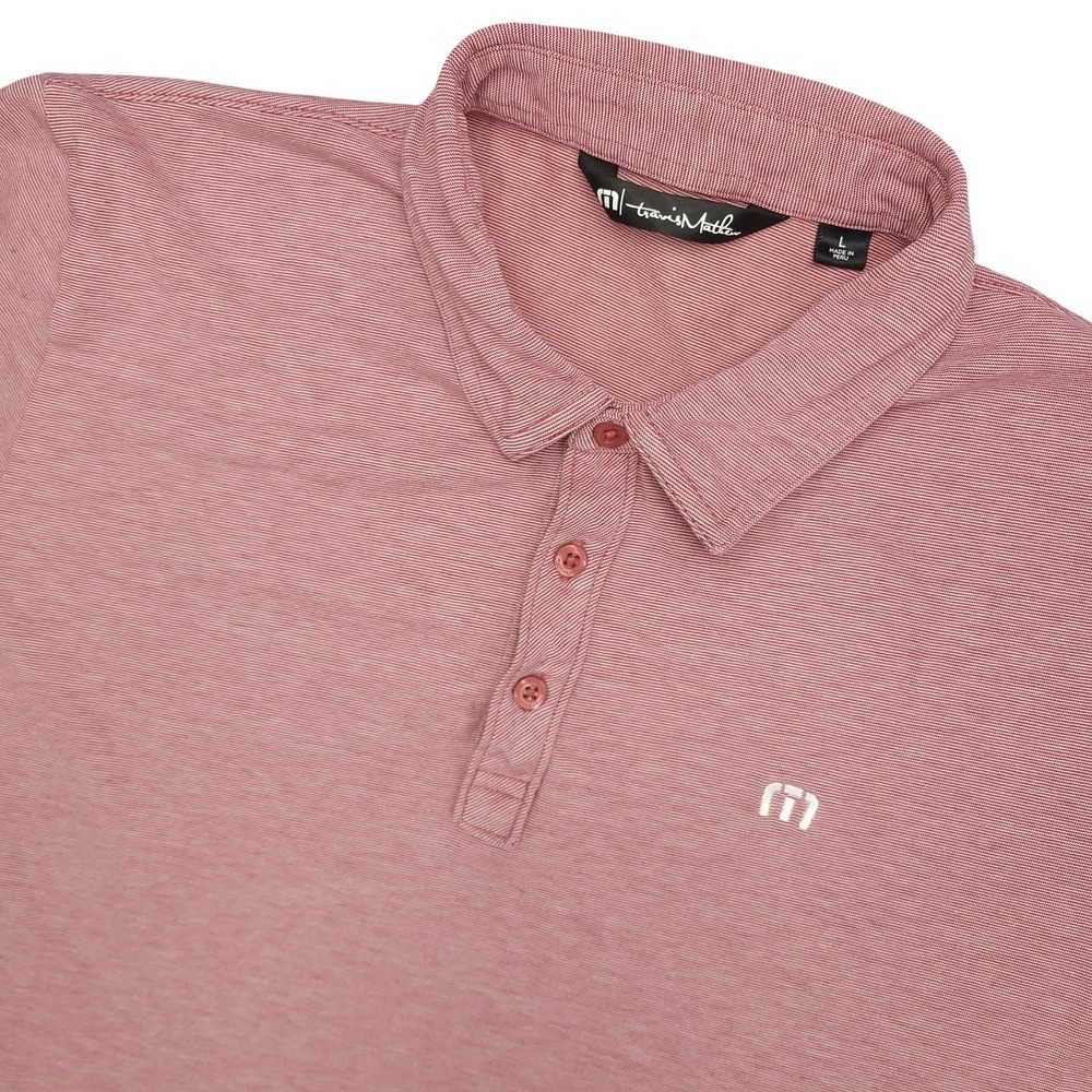 TravisMathew Polo Shirt Mens Large Pink Striped Pima Cotton Golf Top Casual